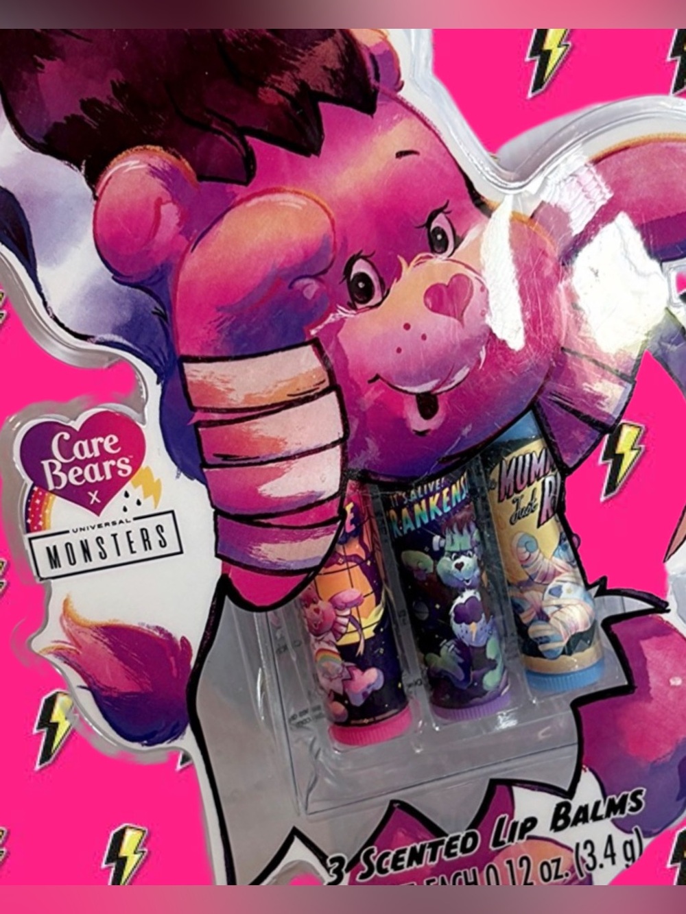 Care Bears Scented Lip Balm Universal Monsters Set Strawberry Grape Blueberry